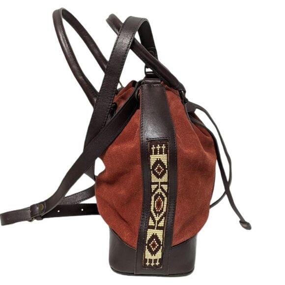 Southwestern Suede Beaded Crossbody Bucket Bag - Picture 5 of 8